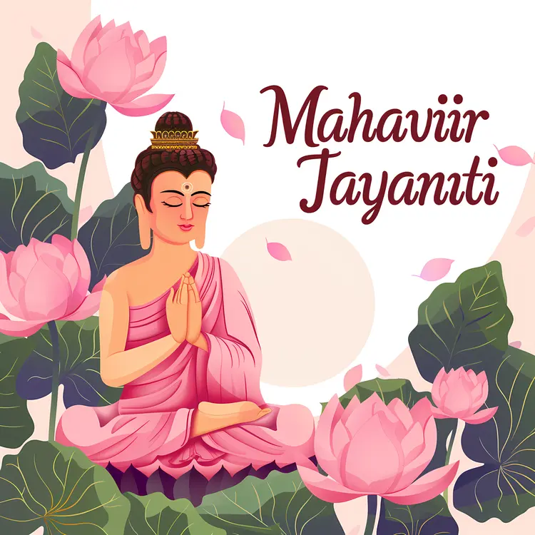 Mahavir Jayanti Celebration with Buddha and Lotus Flowers