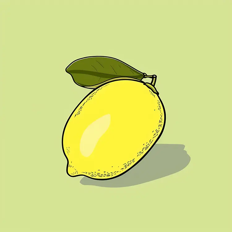 Yellow Lemon with Leaf on Green Background