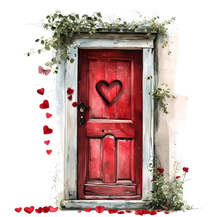 Red Door with Heart Illustration
