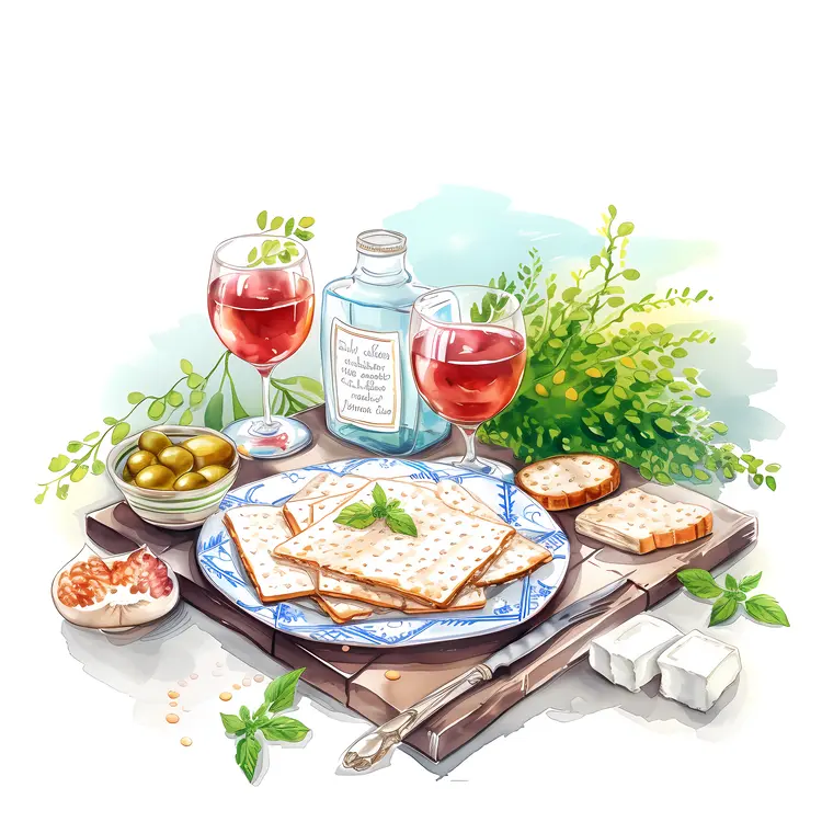 Passover Meal with Wine and Olives
