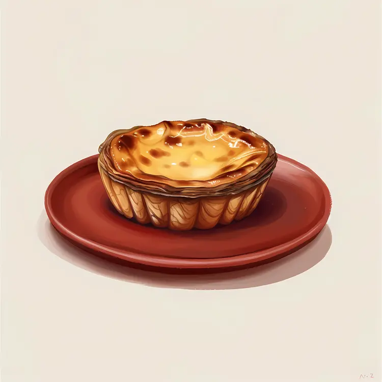 Delicious Custard Tart on a Red Plate