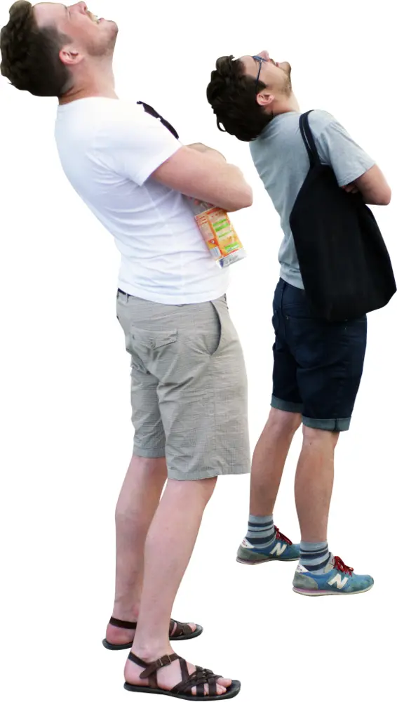 Two Men Looking Up Outdoors