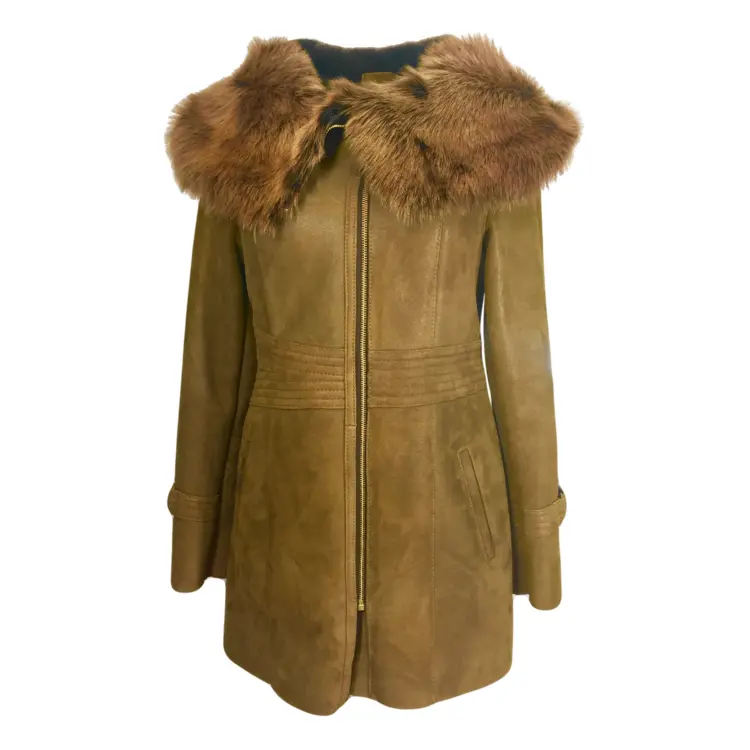 Brown Coat with Fur Collar for Winter