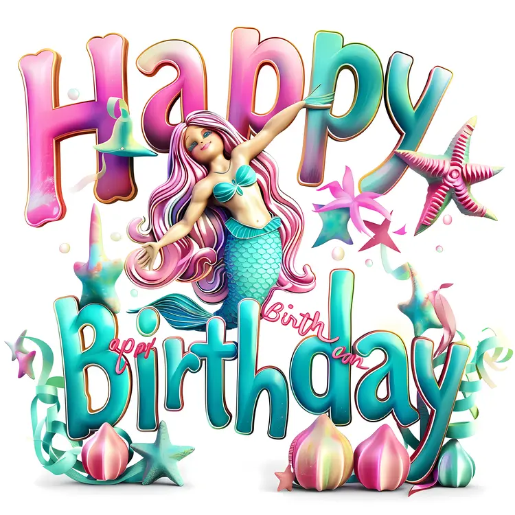 Happy Birthday with Colorful Mermaid