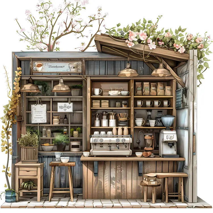 Rustic Small Cafe with Tree