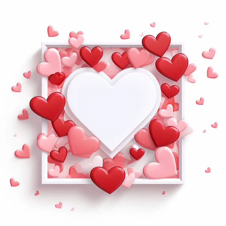Heart Shape Frame with Red and Pink Hearts
