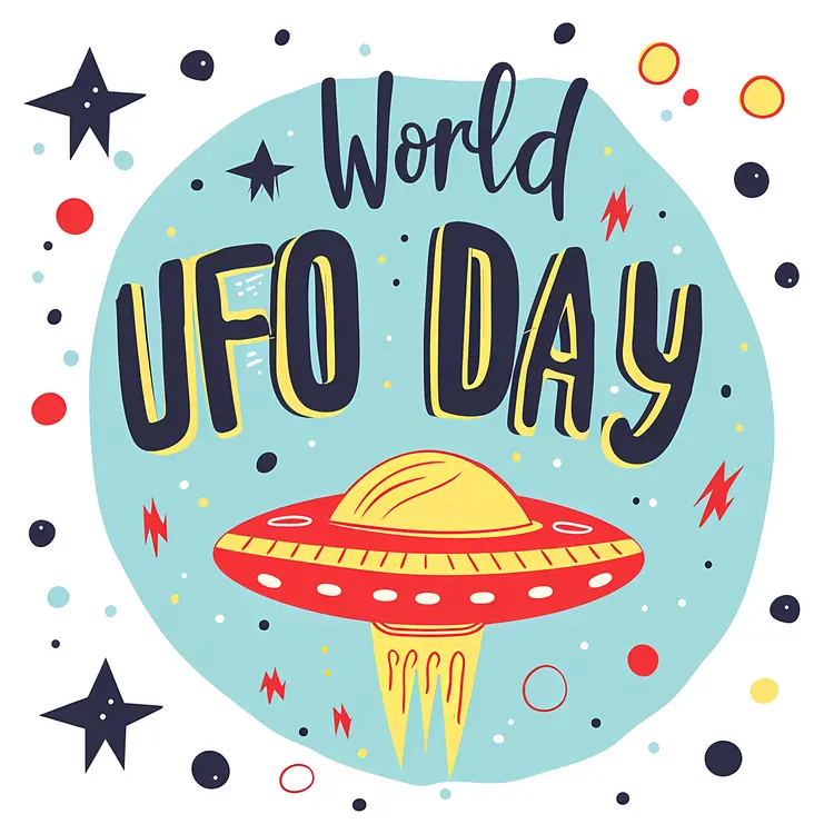 World UFO Day with Cartoon Flying Saucer