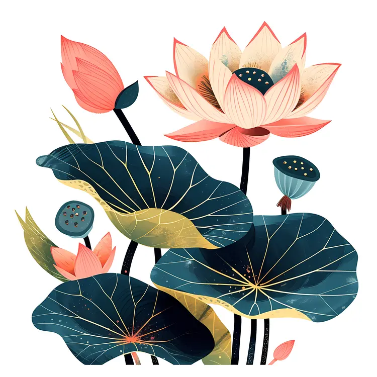 Elegant Lotus Flower with Dark Green Leaves