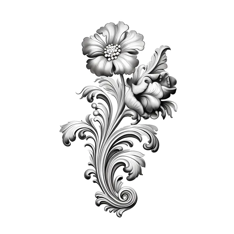 Silver Floral Ornament with Leafy Design