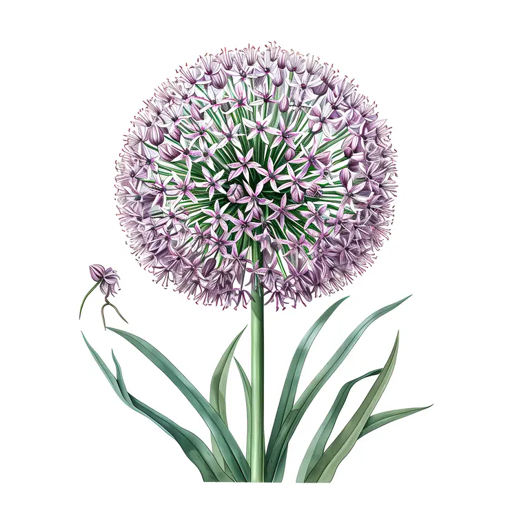 Purple Allium Flower with Leaves