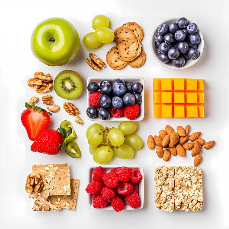 Assorted Healthy Snacks with Fruits and Nuts