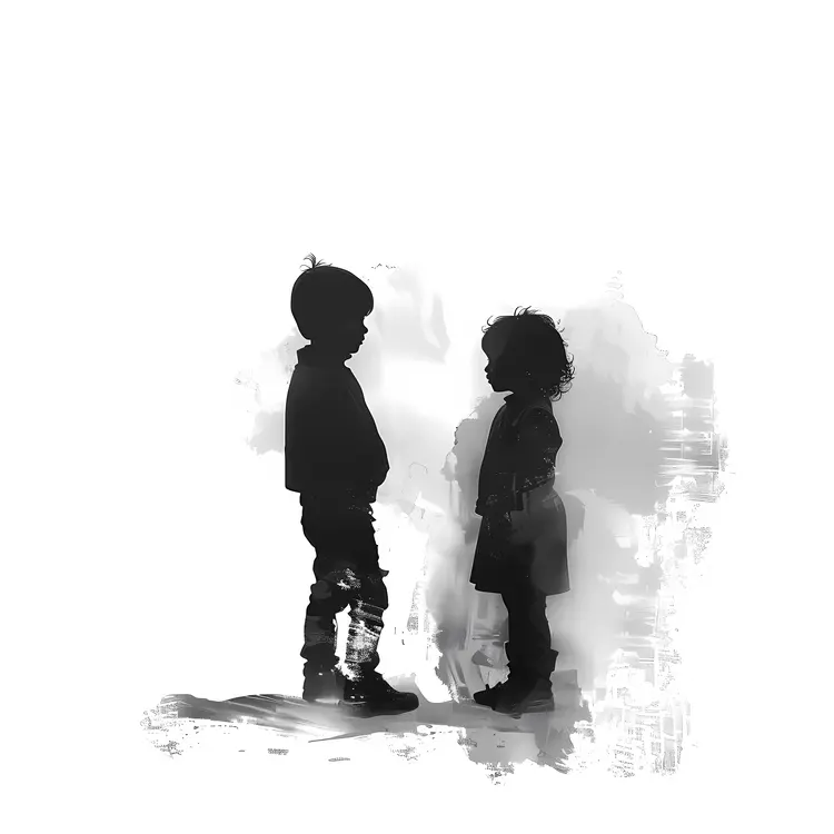 Children Silhouettes Standing in Abstract Art