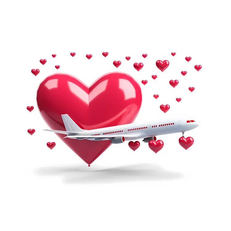 Airplane with Red Heart Balloon for Valentine's Day