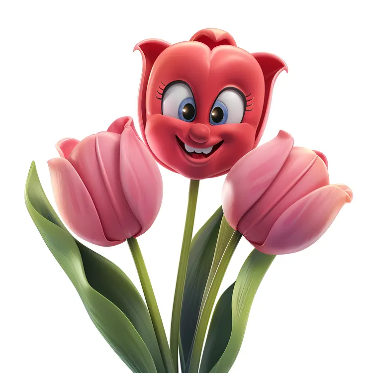 Smiling Red Cartoon Tulip