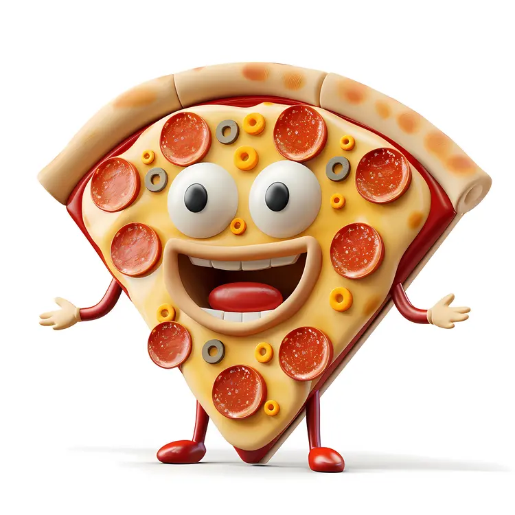 Happy Pizza Slice with Pepperoni and Olives