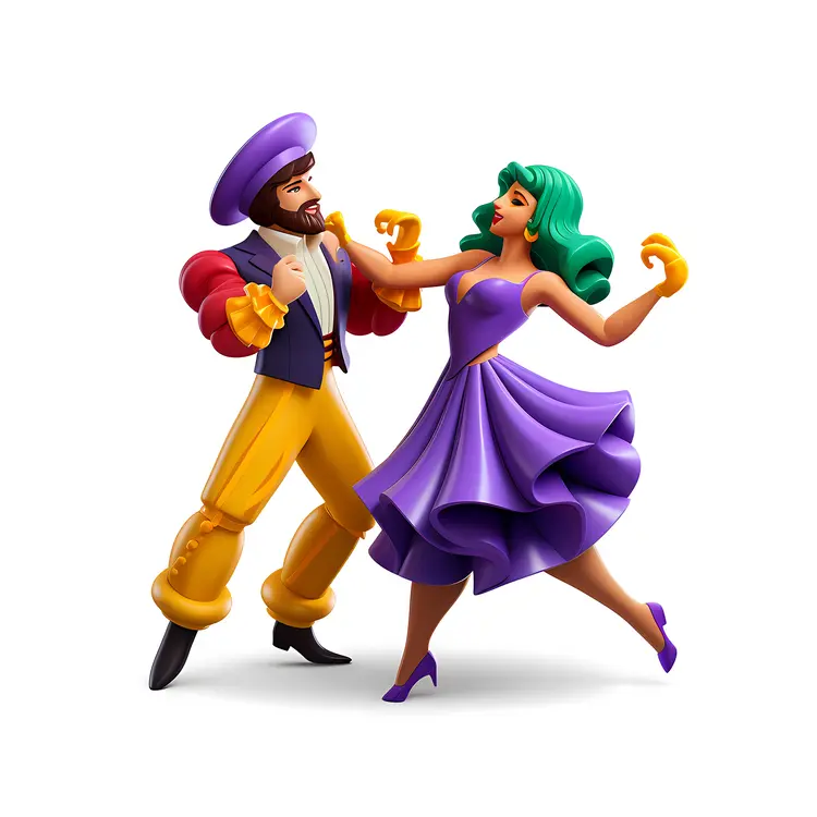 Dancing Couple in Colorful Costumes