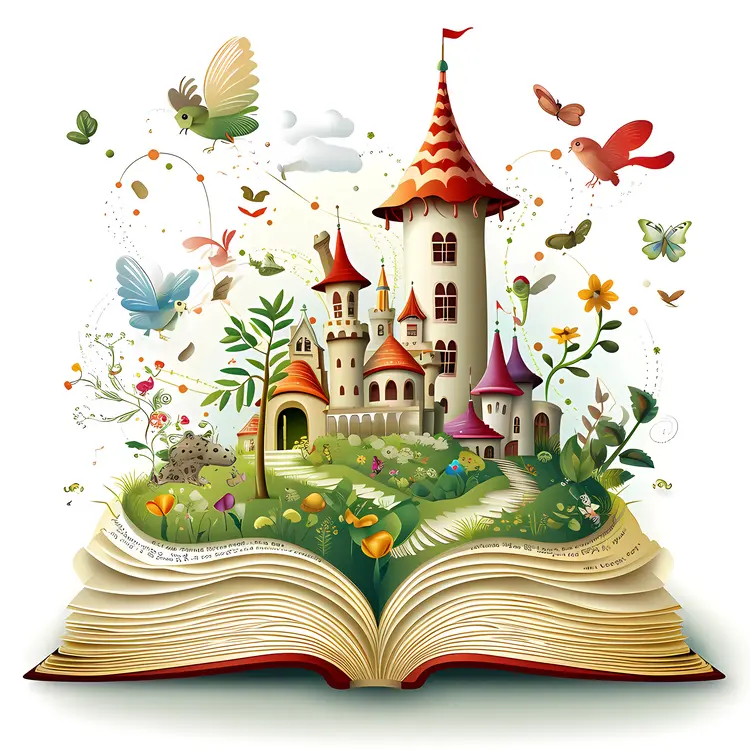 Castle on an Open Book with Flowers