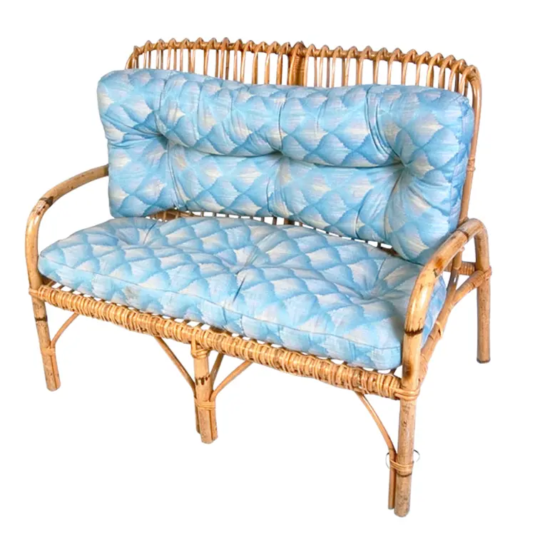 Rattan Sofa with Blue Cushions