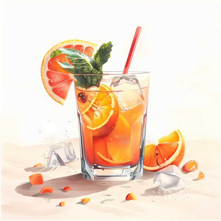 Refreshing Orange Drink with Ice Cubes