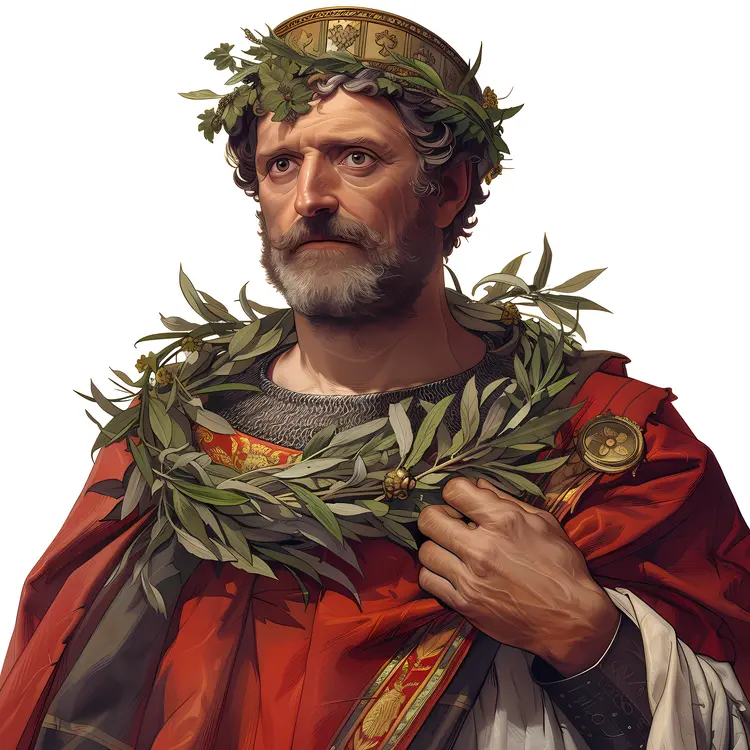 Regal King with Crown and Laurel Wreath
