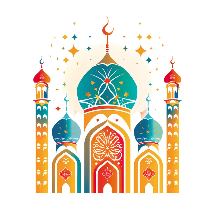 Colorful Mosque with Domes and Minarets