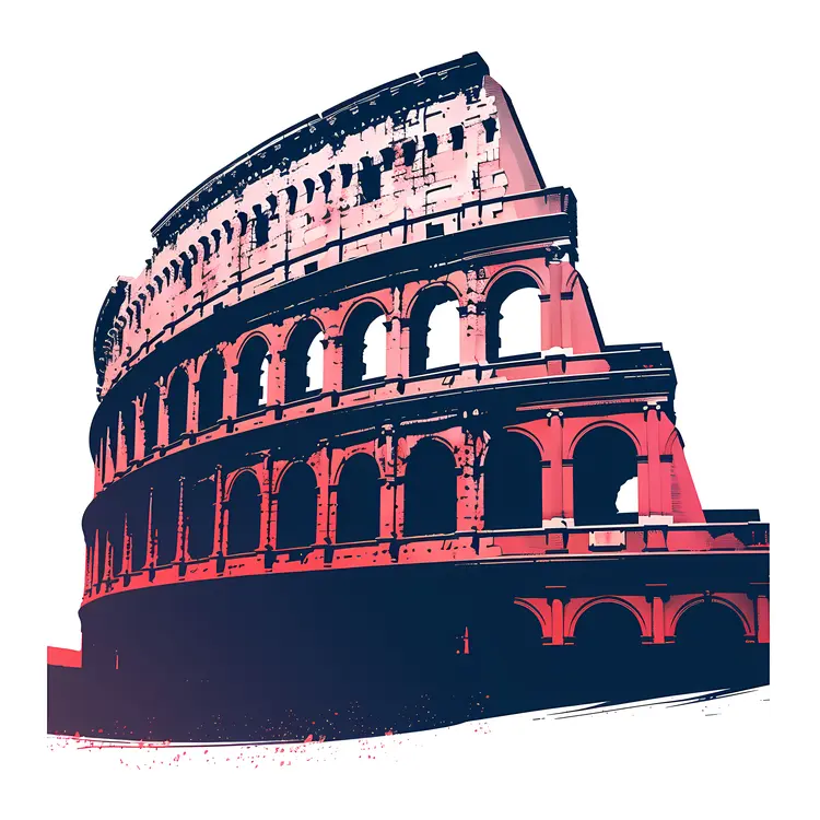 Red and Blue Colosseum Illustration