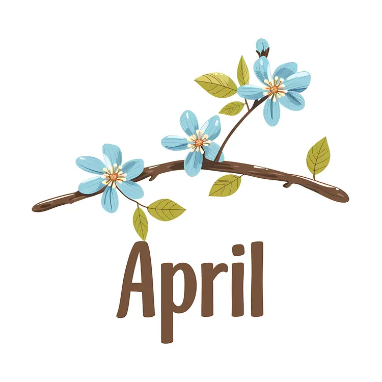 April with Blue Flowers and Leaves