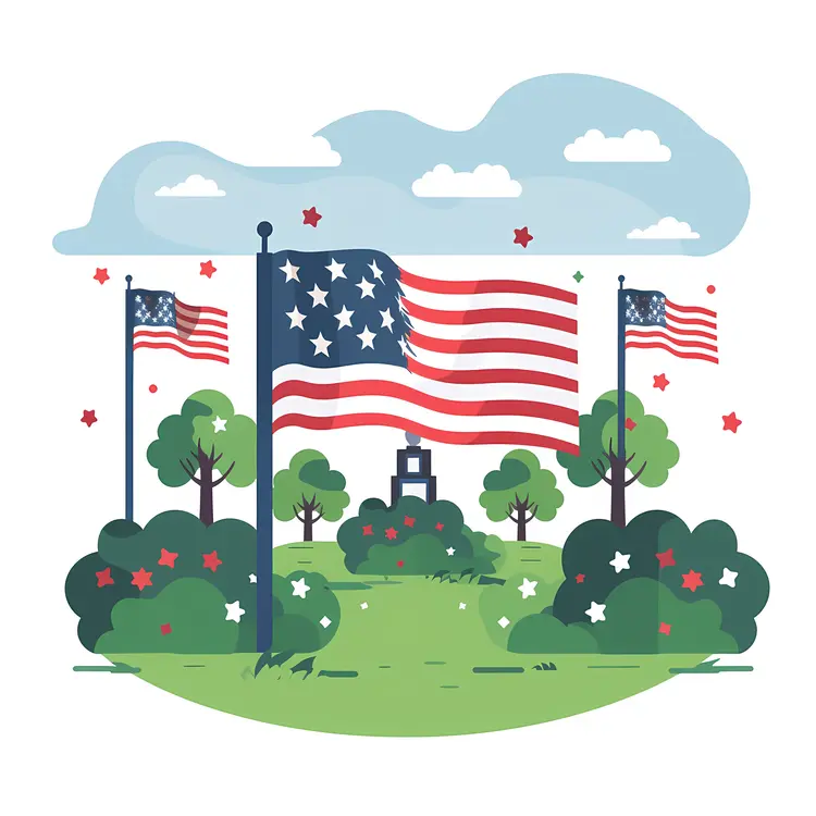 American Flags in Park for Memorial Day