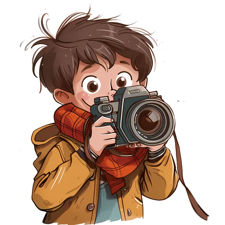 Boy with Camera and Red Scarf