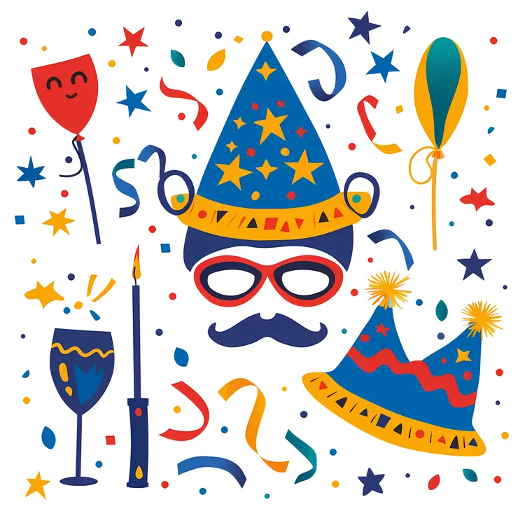 Party Items with Hats and Balloons
