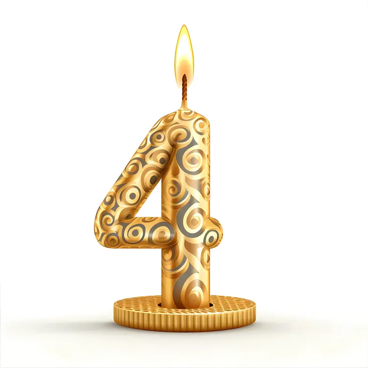 Golden Number 4 Birthday Candle with Swirls