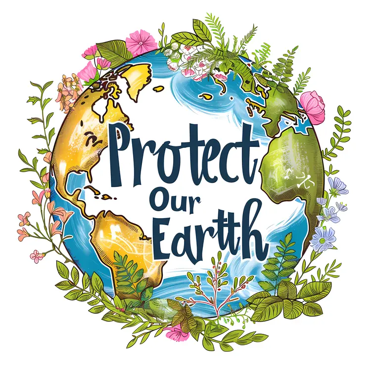 Protect Our Earth Illustration with Flowers