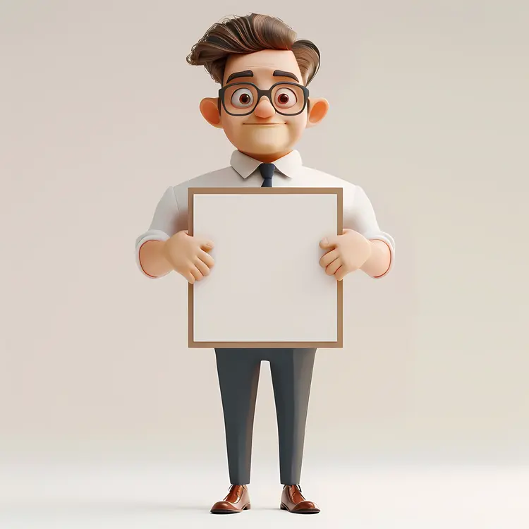 Cartoon Man Holding a Blank Sign
