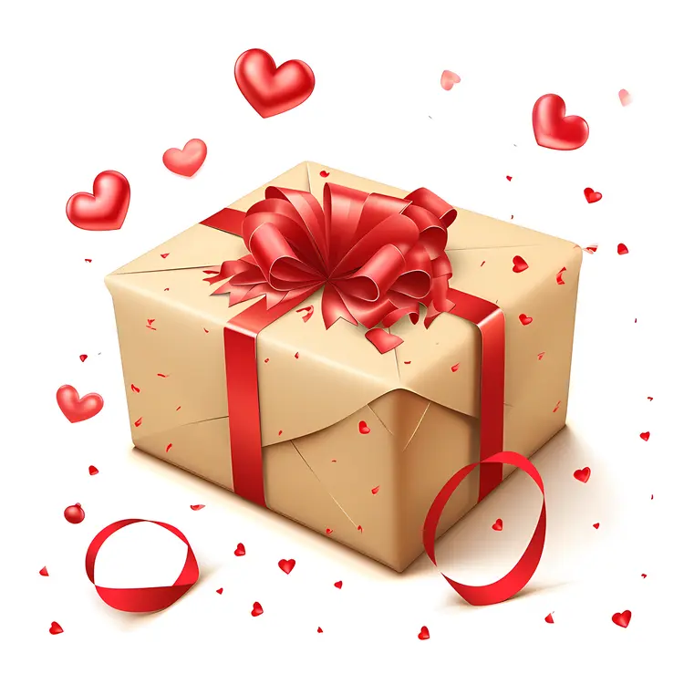 Gift Box with Red Ribbon and Hearts