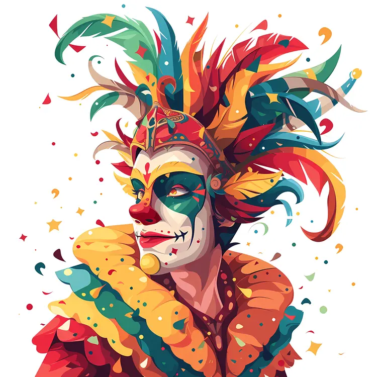 Colorful Carnival Clown with Feathers