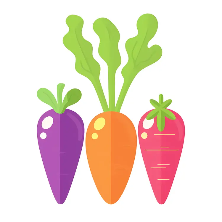 Colorful Carrots with Leaves Illustration