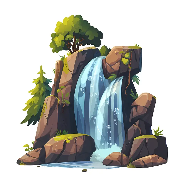 Beautiful Waterfall with Rocks and Greenery