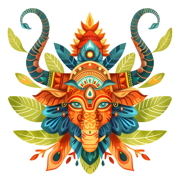 Colorful Ornate Decorative Mask with Elephant Features