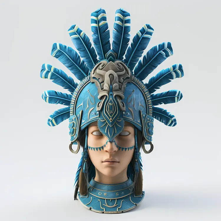 Blue Feathered Headdress with Intricate Design