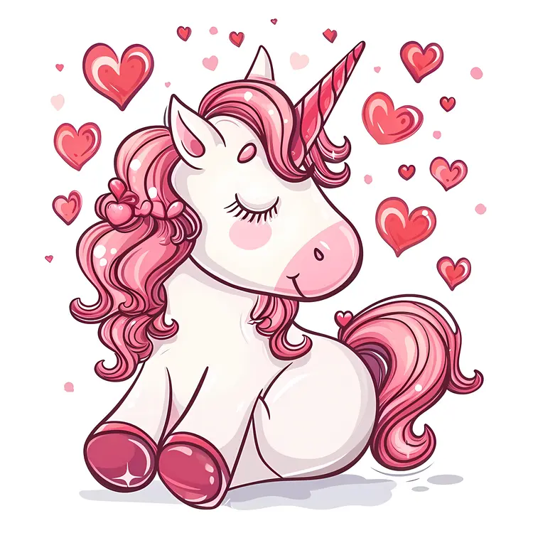 Cute Pink Unicorn with Hearts