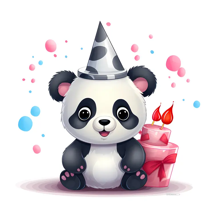 Panda with Birthday Gifts and Hat