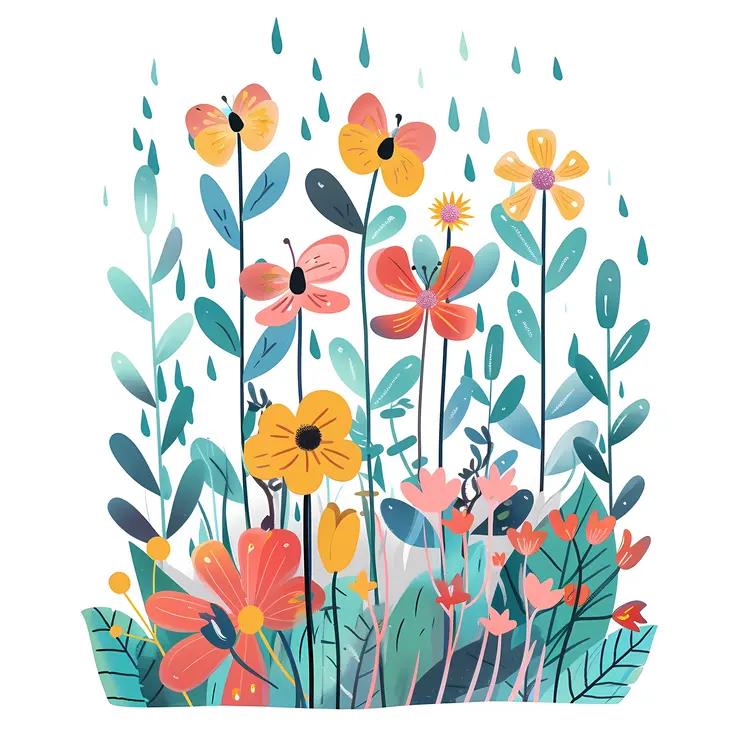 Colorful Flowers in Garden Illustration