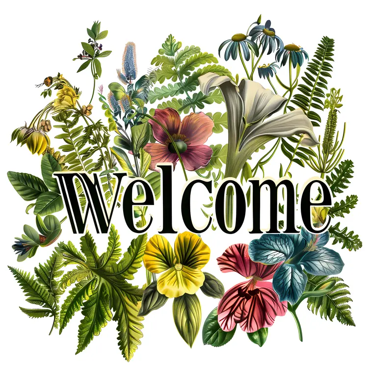 Welcome Sign with Colorful Flowers