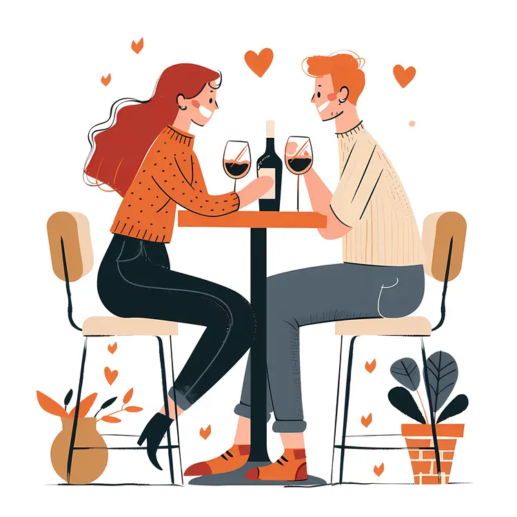 Romantic Couple Dining with Wine