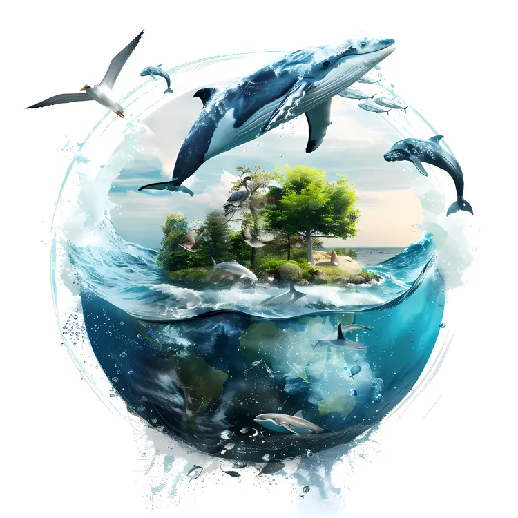 Earth with Island and Whale Illustration