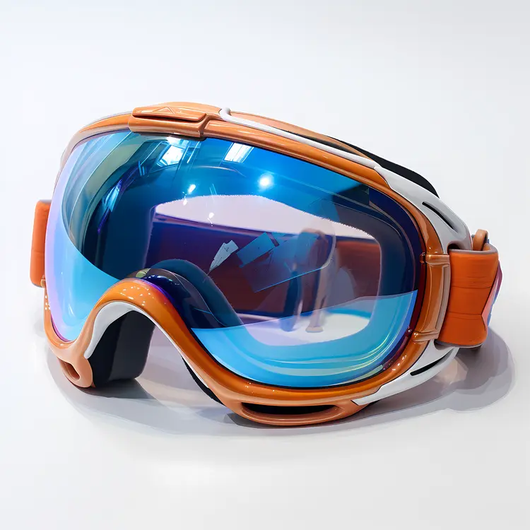 Ski Goggles with Orange Frame and Blue Tint