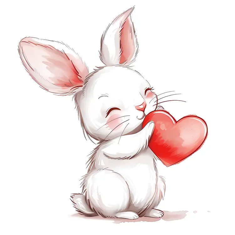 Cute White Bunny Holding a Heart