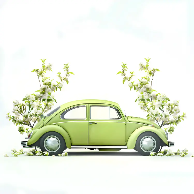 Green Vintage Car with Trees