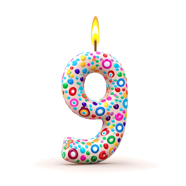 Colorful Number 9 Birthday Candle with Dots