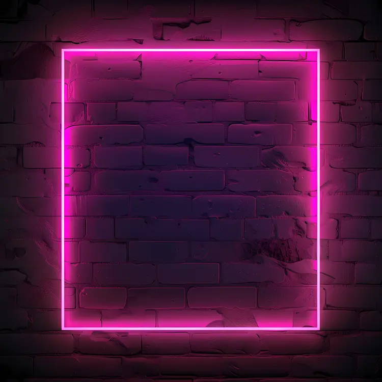 Neon Square Frame on Brick Wall